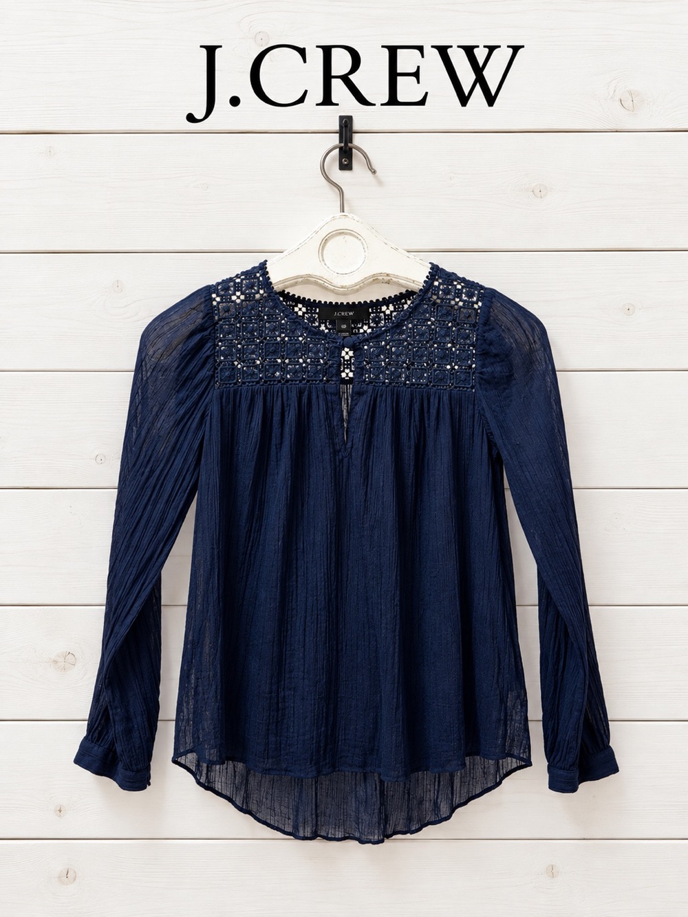 J.CREW Navy Crochet Yoke Blouse – Size 00